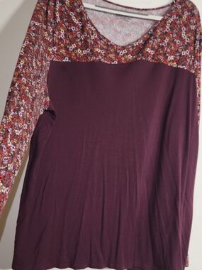 Lane Bryant Long-Sleeve Floral Yoke Top - Plum Maroon. 22/24